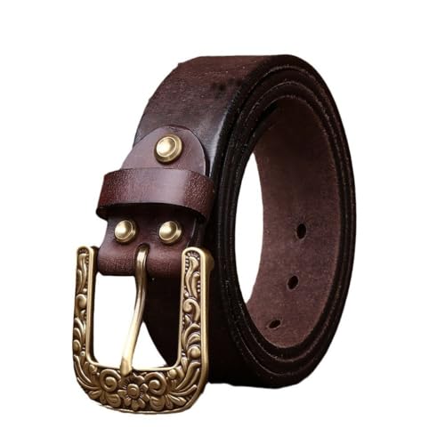 5.5MM Thickened Men's Top Layer Cowhide Retro Belt Personalized Copper Buckle Outdoor Tactical Trend Casual Belt Gifts for Men(Brown 1,125)