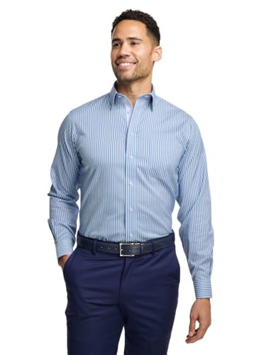 Paul Fredrick Men's Tailored Fit Comfort Stretch Non-Iron Stripe Dress Shirt2