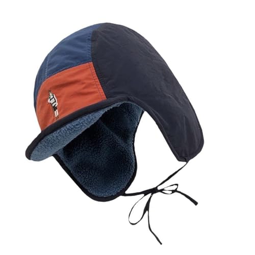 Shurhome Fashion Trapper Hat Winter Warm Fleece Liner Earflap with Embroidery Pattern and Color Blocked Designs Ear Flap Navy Blue