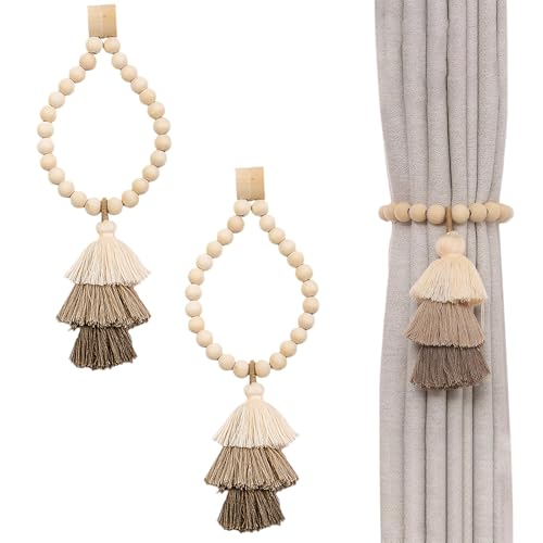 Mecmbj Embrasse pour Rideaux, 2 Pièces Embrasse Rideau Magnetique en Bois Bohème, Attache Rideau, pour Décoration de Bureau à Domicile