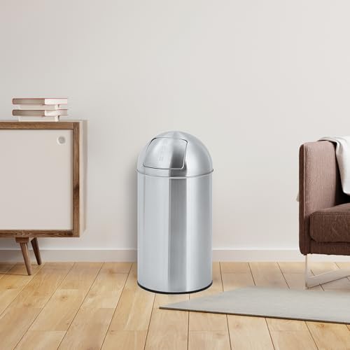 Image of Garvee Cylindrical Commercial Trash Can, 13 gal /50 L Fingerprint-Proof Stainless Steel Garbage Can with Push Lid, Heavy Duty Tall Waste Bin with Removable Inner Bucket for Outdoor, Commercial Use