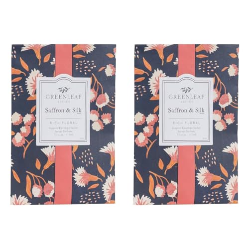 Greenleaf 2 pack of SAFFRON & SILK Large Scented Sachet Bag, Envelope Bag, Drawer Fragrance Wardrobe Air Room Freshener for Living Room Bedroom Bathroom Laundry Basket Radiator or Car