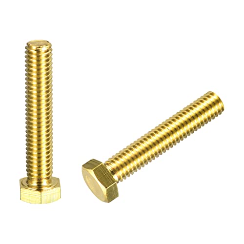 Image of uxcell Brass Hex Bolts, 3 /8-16x2 2pcs Fully Thread Grade 4.8 Solid Brass Hexagon Head Bolt Machine Screws for Machinery