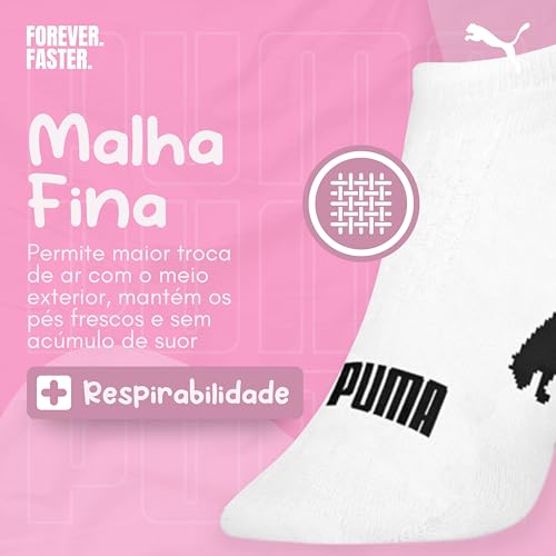 PUMA Kit 9 Pares Meia Invisível Sapatilha Adulto Feminina, 9 Branco, 34-39