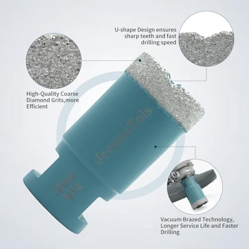JeeynoTols Diamond Drill Bit, 30mm Tile Core Bit for Porcelain Ceramic, Granite, Marble, M14 Thread, U-groove Design - Image 3
