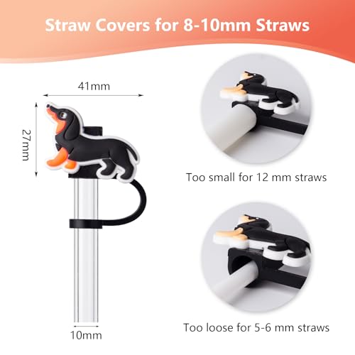 6Pcs Dachshund Dog Straw Cover Cap for Stanley Cup Tumbler, 10mm Reusable Cute Drinking Straw Topper Accessories, Cute Novelty Dachshund Dog Gifts for Women — view 2