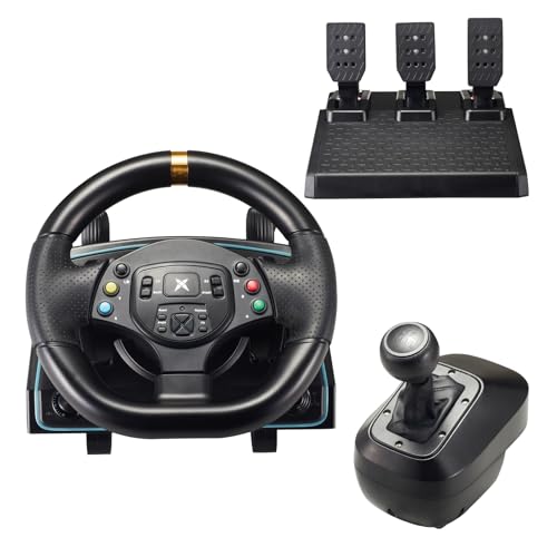 DOYO Gaming Steering Wheel with Pedals and Shifter, 1080° Racing Wheel, Hall Effect Pedals, Vibration Feedback, Paddle Shifters, Steering Wheel for PC/Xbox One/Xbox Series X/PS3/Switch - Plug & Play