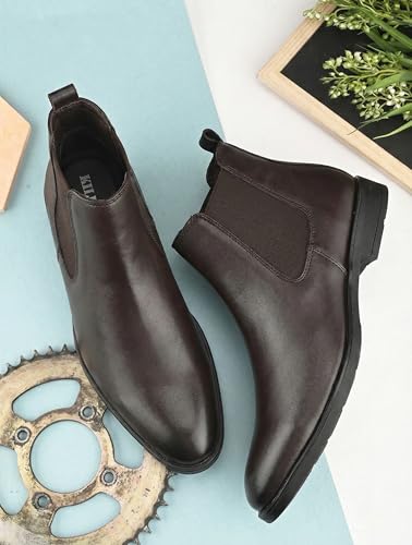 Image of Synthetic Leather Slip-On Chelsea Boots with Side Zipper | Lightweight, Comfortable, Formal and Casual Shoes for Office & Party