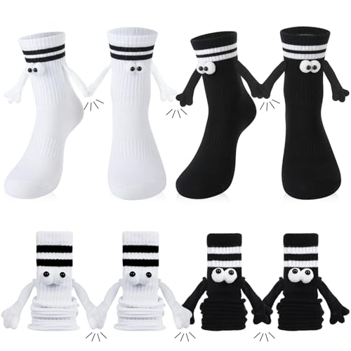 Utensilsto 4 Paar Magnetische Socken Hand in Hand Socken 38-42 Baumwoll Socken mit Magnet Händen für Romantik & Spaß Lustige Geschenke für Frauen Paare & beste Freundin Familie