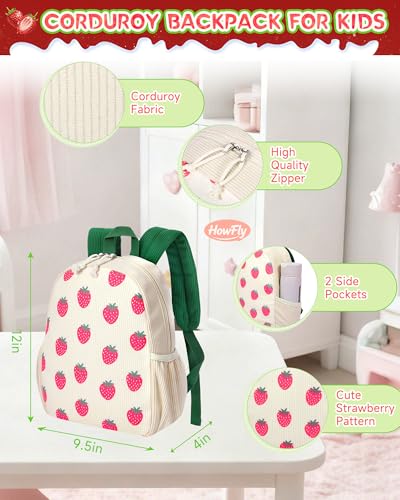 Image of HowFly Corduroy Toddler Backpack for Girls 12 inch Preschool Bookbag | Soft corduroy for preschool kindergarten, lightweight 12-inch, padded straps, daily school outings, holiday travel gift
