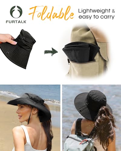 Image of FURTALK Sun Hats for Women Ponytail UV Protection Beach Summer Hat Wide Brim Packable Cowboy Hat