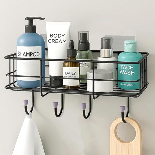 Image of Plantex Shelf for Bahroom /GI Steel Shelf with Minor Surface Marks from Transit, Fully Quality Checked /Bathroom Shelf for Wall /Bathroom Accessories Set Pack of 1 (Black)