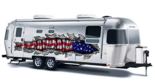 American Flag Full Color RV Decal, Flag Trailer Sticker, US Flag RV wrap, Ripped Metal Full Color Trailer Vinyl Design, Patriotic RV Decal, Trailer wrap, RV Trailer Vinyl Decal zzq_2 (25" x 130")