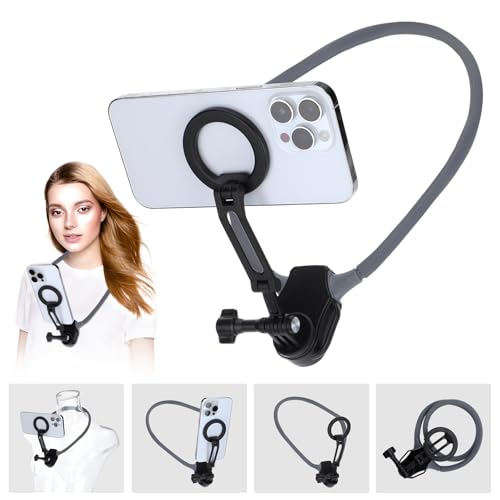 Senprity Magnetic Neck Mount for Phone and Action Camera, Neck Phone Mount for POV/Vlog, Hands-Free Chest Mount with Stabilising Anti-Shake Shoulder Strap for iPhone15 14 13 12 Series Android Phones