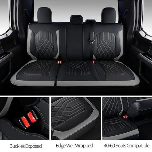 KOSIMAZ F150 Seat Covers, Napa Leather, for 2015-2026 Ford F150 SuperCrew and 2017-2026 F250 F350 F450 Heavy Duty(Full Set, Black&Gray) by KOSIMAZ - Used condition - Image 5