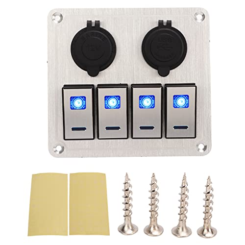 Panel de interruptor de palanca de aluminio de 4 posiciones, interruptor de encendido y apagado para automóvil con doble LED azul, panel de palanca de 5 pines pre cableado para