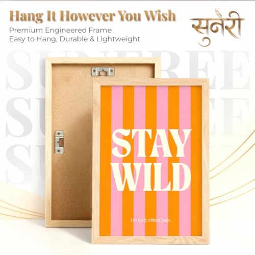 Image of Suneree Stay Wild Make Yourself At Home Wall Art Set of 2 Framed Paintings | Orange Pink Retro Typography Poster | Bedroom Living Room Home Decor (Art 8, 13x19 Inches)