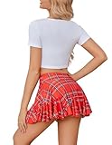 Avidlove Women's High Waist Mini Skirt - Costume Ruffle Lingerie Skirt (Red Plaid,L)