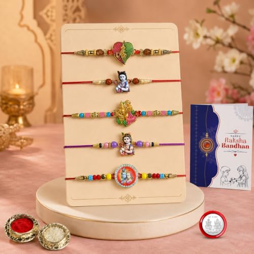 Image of Oblivion Rakhi For Brother - Elegant Stylish God Designer Rakhi with Beads and Silver Colour Pooja Coin, Tilak Set & Greeting Card - Traditional Raksha Bandhan Combo for Bhai