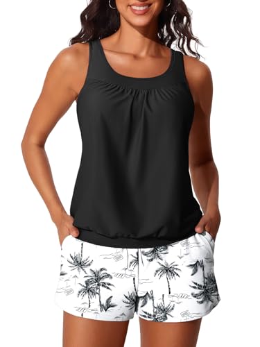 Image of Summer Mae Womens Tankini Swimsuits Two Piece with Pockets Bathing Suits | Modest Fit,Side Pockets,Tummy Control,Built-in Boyshorts,Removable Pads,Soft Coverage for Beach Vacations