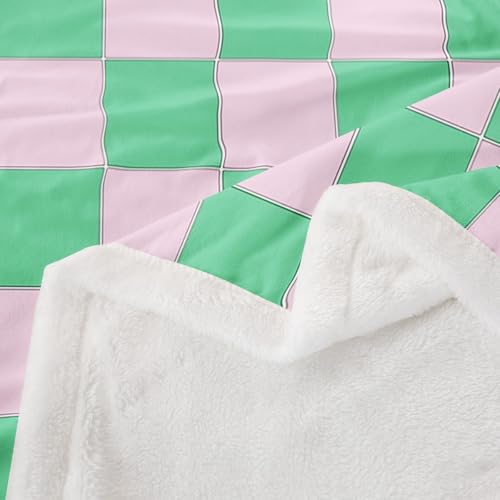 Image of Erosebridal Initial Letter A Fleece Blanket Twin 60 inchx80 inch Pink and White Checkered Sherpa Blanket Cute Monogram Plaid Fuzzy Plush Throw for Kids Girls Women,Kawaii Gingham Grids Decor for Bed Couch