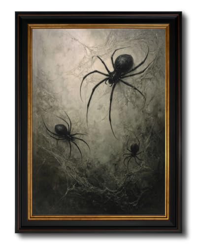 Black Spiders Framed Canvas Art, Vintage Gothic Halloween Wall Decor