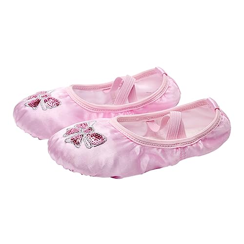 Anneome Girls' Ballet Dance Shoes Satin Fabric Sequins Non-Slip Sole Stretchable Belt Size 26 for