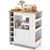 LOKO Mobile Kitchen Island with Storage Rolling Microwave Cart with Bamboo Top 6 Bottle Wine Rack 3 Tier Spice Rack Kitchen Cart with Towel Rack on Wheels for Dining Room Coffee Bar White