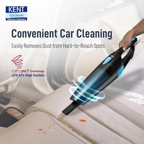 Image of KENT Dash Vacuum Cleaner | 600W | High Suction Power >16 kPa | Cyclone5 Technology and HEPA Filter | Bagless Design | Ideal for Floor, Curtain, Carpet, Sofa & Car | Black & Blue