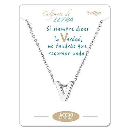 cotigo Collar Inicial Acero Inoxidable, Collar Mujer con Colgante letra A-Z Pequeñas - Bisutería Regalo Madre Cumpleaños, Novia o Amigas, Color Plateado y Dorado (V-Plateado)