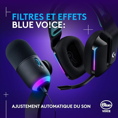 Logitech G G733 Casque Gaming sans Fil Lightspeed et Yeti GX Micro Gaming RVB Dynamique Casque sans Fil léger et kit Micro de Streaming Commandes G HUB USB prêt à 'emploi pour PC Mac - vue 6