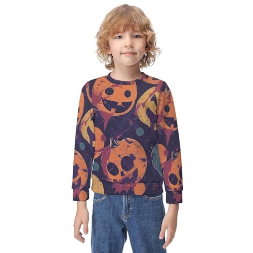 Halloween Pumpkins on PurpleChildren's Casual Pullover Sweatshirt Loose Fit7-9Y