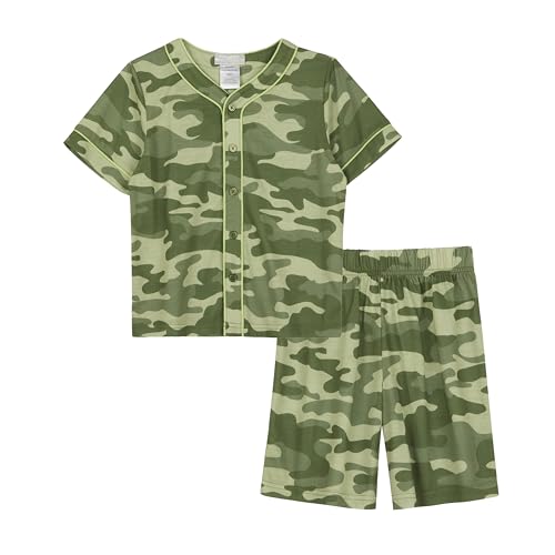 Saint Eve Kids Boys Pajamas, 2 Piece PJ Set Button Down Sport Jersey with Shorts