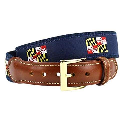 COUNTRY CLUB PREP Maryland Flag Leather Tab Belt in Navy on Navy Canvas