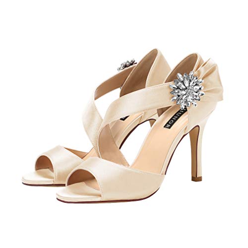 Image of ERIJUNOR High Heel Party Sandals For Woman Open Toe Stiletto Bow Shoes Wedding Evening Dress Shoes for Dancing