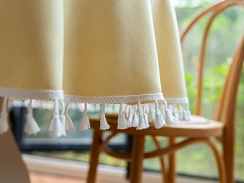 Nappe ronde jaune 260cm en polyester uni avec glands de protection