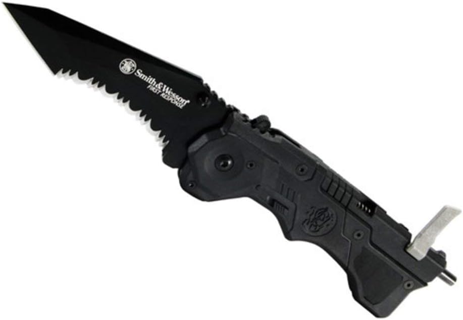 Smith & Wesson 1st Response SW911B 8.2in High Carbon S.S. Assisted Opening Knife with 3.4in Serrated Tanto Blade and Nylon Handle for Outdoor, Tactical, Survival and EDC