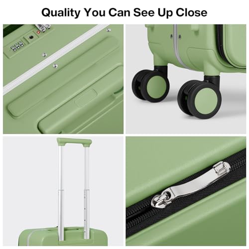 Image of mixi 17x14x9 Carry On Luggage Underseat PC Hard Shell Suitcase Top Opening Aluminum Frame Travel Suitcases with Wheels, Avocado Green