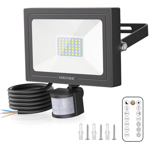 MEIKEE 35W Foco LED Exterior con Sensor de Movimiento, Blanco frío 6500K Foco Proyector LED con Control Remoto, 3000LM, 3 Modos, Impermeable IP66, Iluminación de Seguridad para Casa, Garaje, Patio