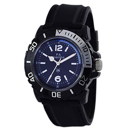 Image of Maxima Silicone Analog Blue Dial Men Watch-O-45843Ppgw, Black Band