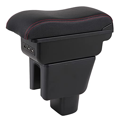 YJYWZH Armrest Box for Honda BR-V 2015-2019 Center Console Storage Box with 3 USB Ports Charging Leather Automotive Black (Black with Red Thread)