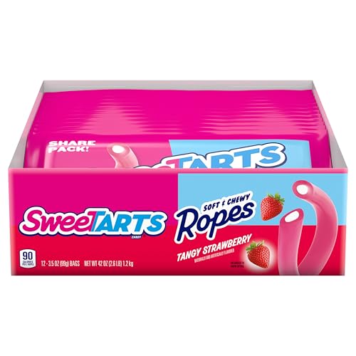 Image of SweeTARTS Ropes Tangy Strawberry Candy, Soft & Chewy, 3.5 oz, 12 Pk