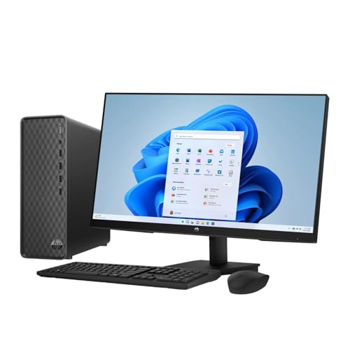 Image of HP 27-inch Monitor, Slim Desktop Bundle, Intel Core i3-12100, 8GB RAM, 512GB SSD, Windows 11, Wireless Keyboard and Mouse, Full HD Display, Home and Office PC Setup