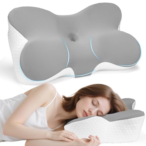GOXIFACA Almohada de espuma viscoelástica para aliviar el dolor de cuello (gris)