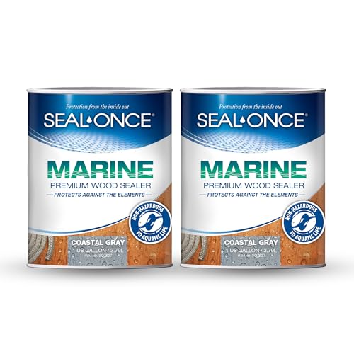 Image of SEAL-ONCE Marine Ready Mix Wood Sealer and Stain, Coastal Gray, 2 Gallon | Penetrating Waterproofer & Stain, Water-Based, Ultra-Low VOC Formula, For High-Moisture Areas, Protects Docks, Decks & Piers