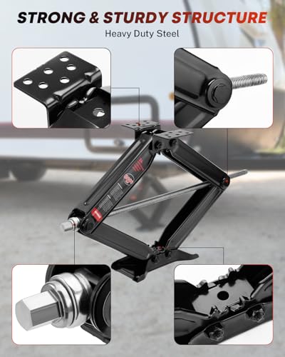 Image of Kohree 8000 lbs RV Stabilizer Jacks 24 inch, Leveling Scissor Jacks for Travel Trailer, Set of 2, Heavy Duty Camper Stabilizer Jacks Kit with Anti-Slip Handle and Drill Socket, Easy to Install