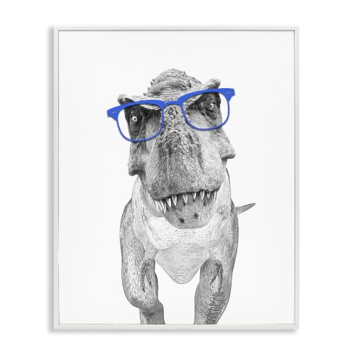 Stupell Industries Adorable Monochrome T-Rex Dinosaur Blue Glasses Illustration, Design by Annalisa Latella