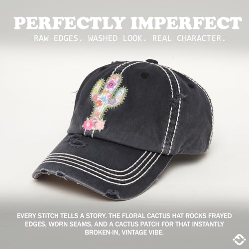 Image of Funky Junque Womens Baseball Cap Distressed Vintage Unconstructed Embroidered Dad Hat