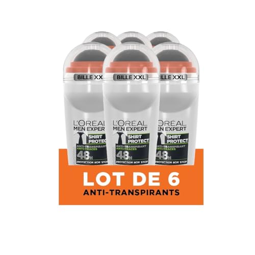 L'Oréal Men Expert - Déodorant Bille Anti-Traces pour Homme - Efficacité 48h - Shirt Protect - 6 x 50 ml