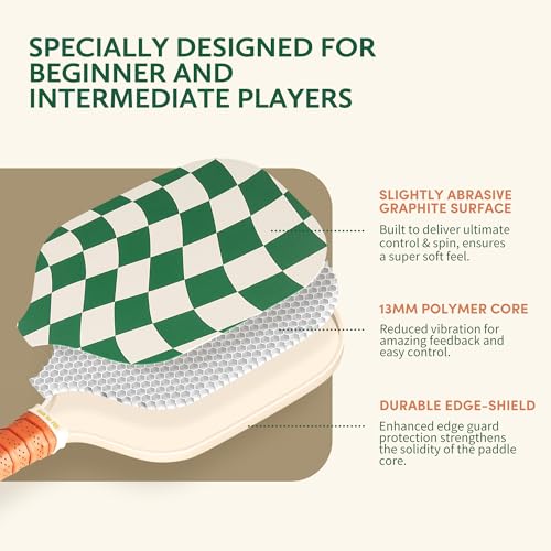 Image of Pickleball Rackets Set of 2, USAPA Approved Graphite & Fiberglass Racket, 2 Paddles, 4 Balls and 1 Portable Carry Bag, Pickle Ball Paddle Gift for Women, Men(Green Check)